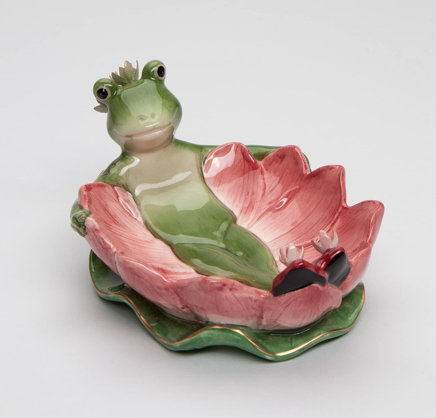 Cosmos Gifts Fine Ceramic Frogalina Frog on Water Lily Flower Nic Nac Soap Dish 6-1/4" L