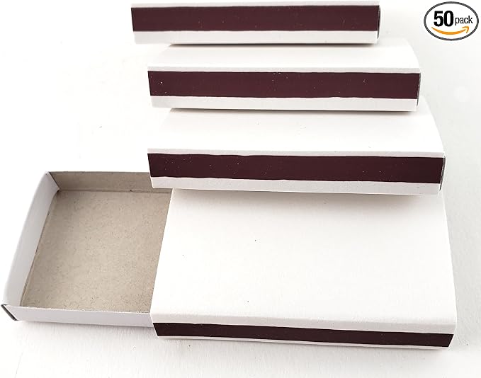Party Favors Plus White Empty Match Storage Boxes with Strikers 2.25 Inch 50 Count