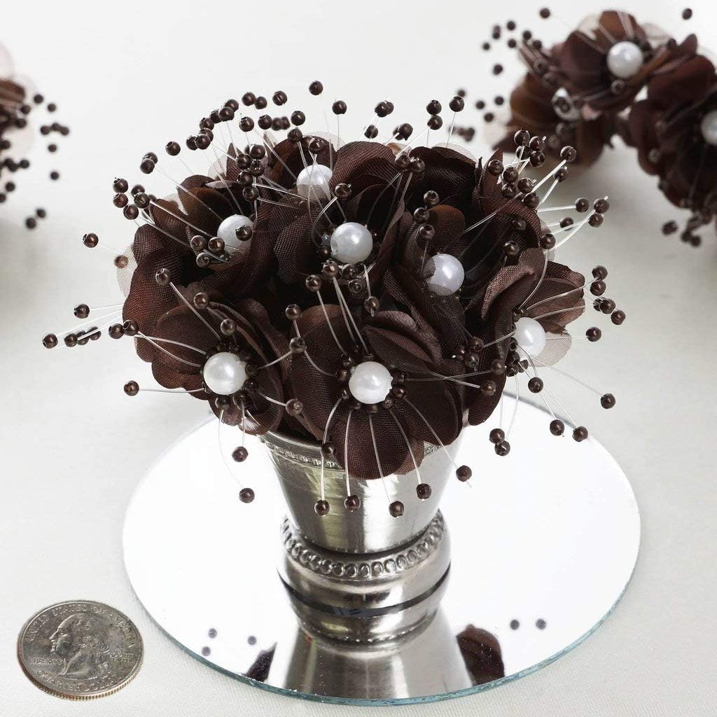 Party Favors Plus Brown Satin Pearl Organza Flowers 72 Count