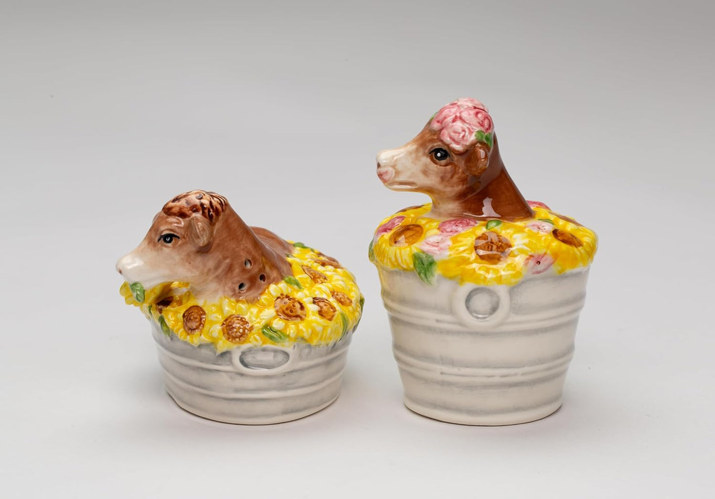 Cosmos Gifts Fine Ceramic Happy Cows Sunflower Bath Salt & Pepper Shakers Set 3-3/8" L