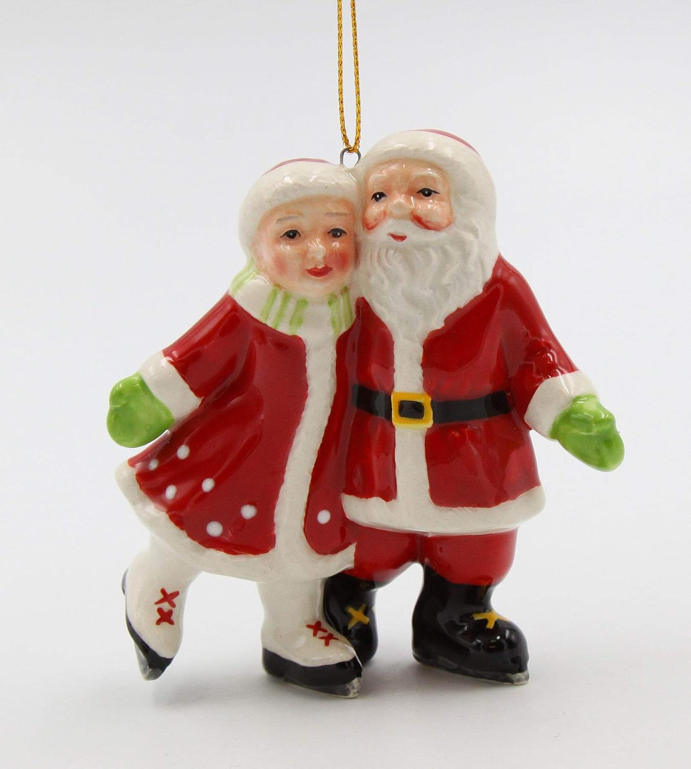 Cosmos Gifts Fine Ceramic Mr. & Mrs. Claus Ice Skating Ornament 3-5/8"