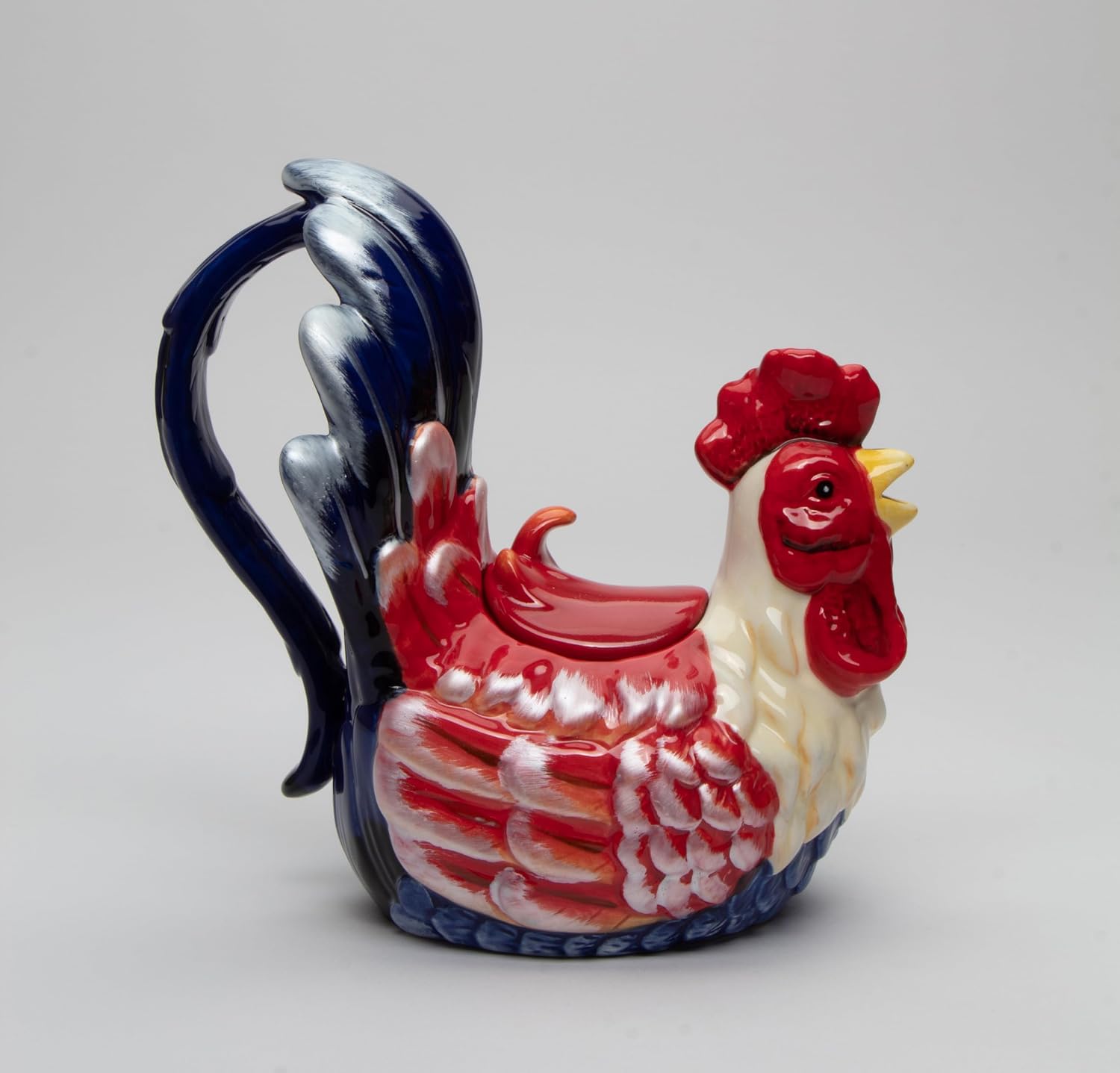 Cosmos Gifts Fine Ceramic Festive Colorful Tuscany Country Rooster Teapot 7-3/4" L Red