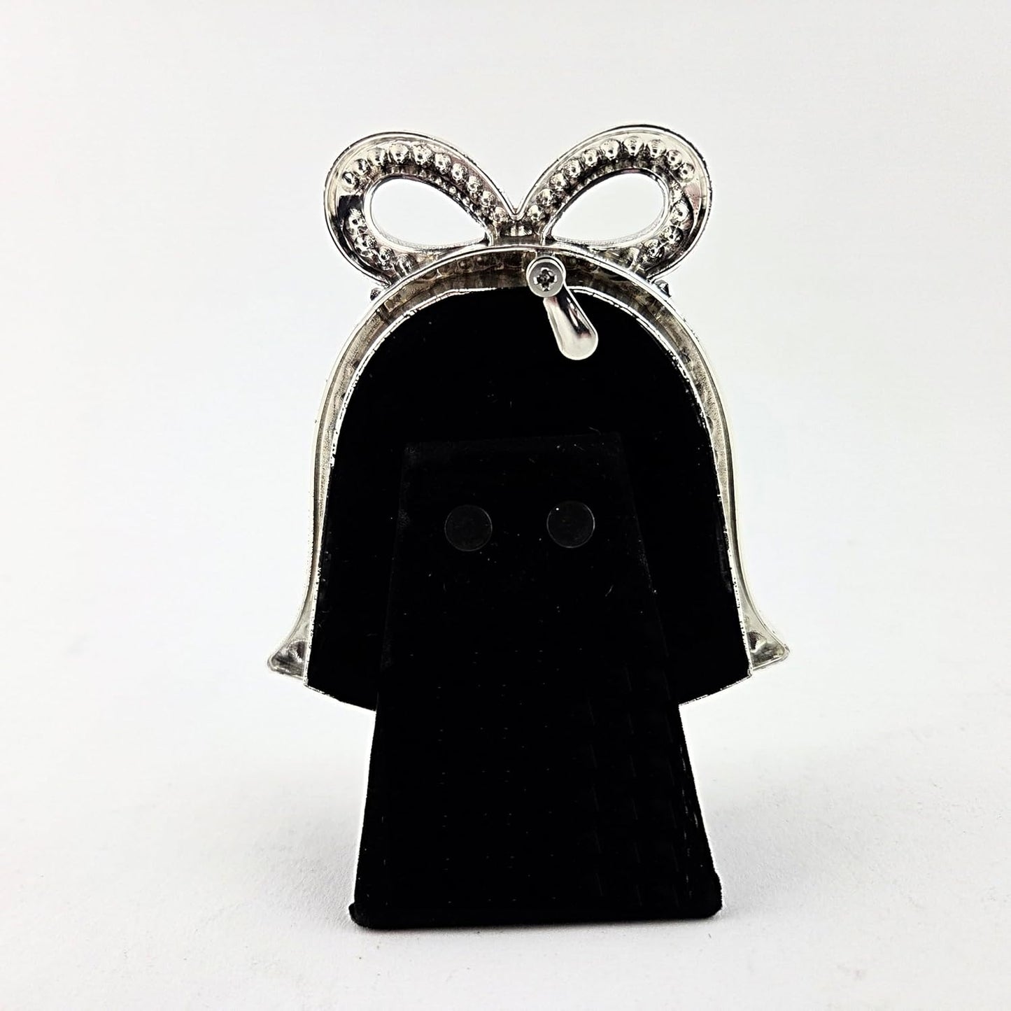 Party Favors Plus Bell Shaped Photo Frame Silver Metal Rhinestone Bow 4.5 Inch