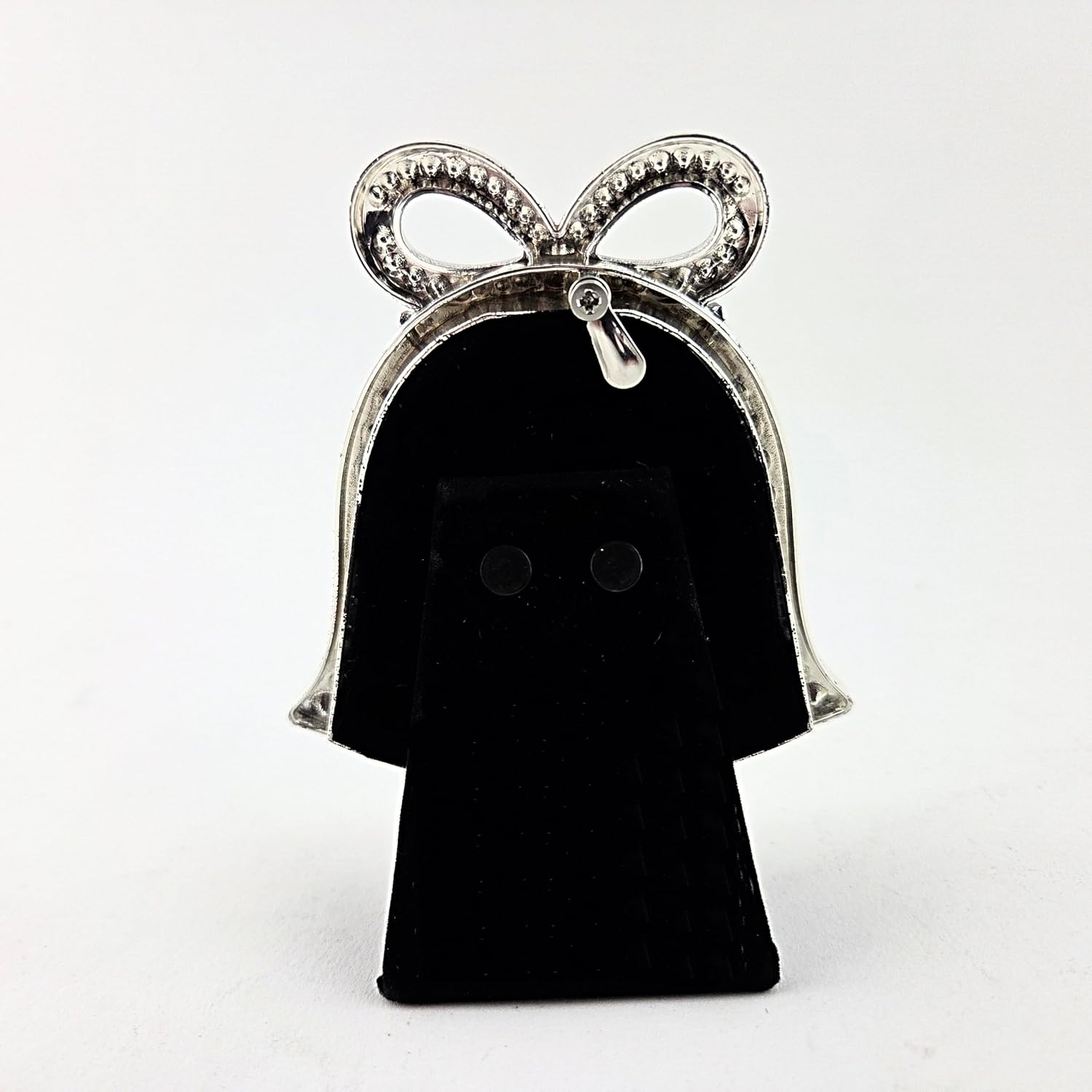 Party Favors Plus Bell Shaped Photo Frame Silver Metal Rhinestone Bow 4.5 Inch