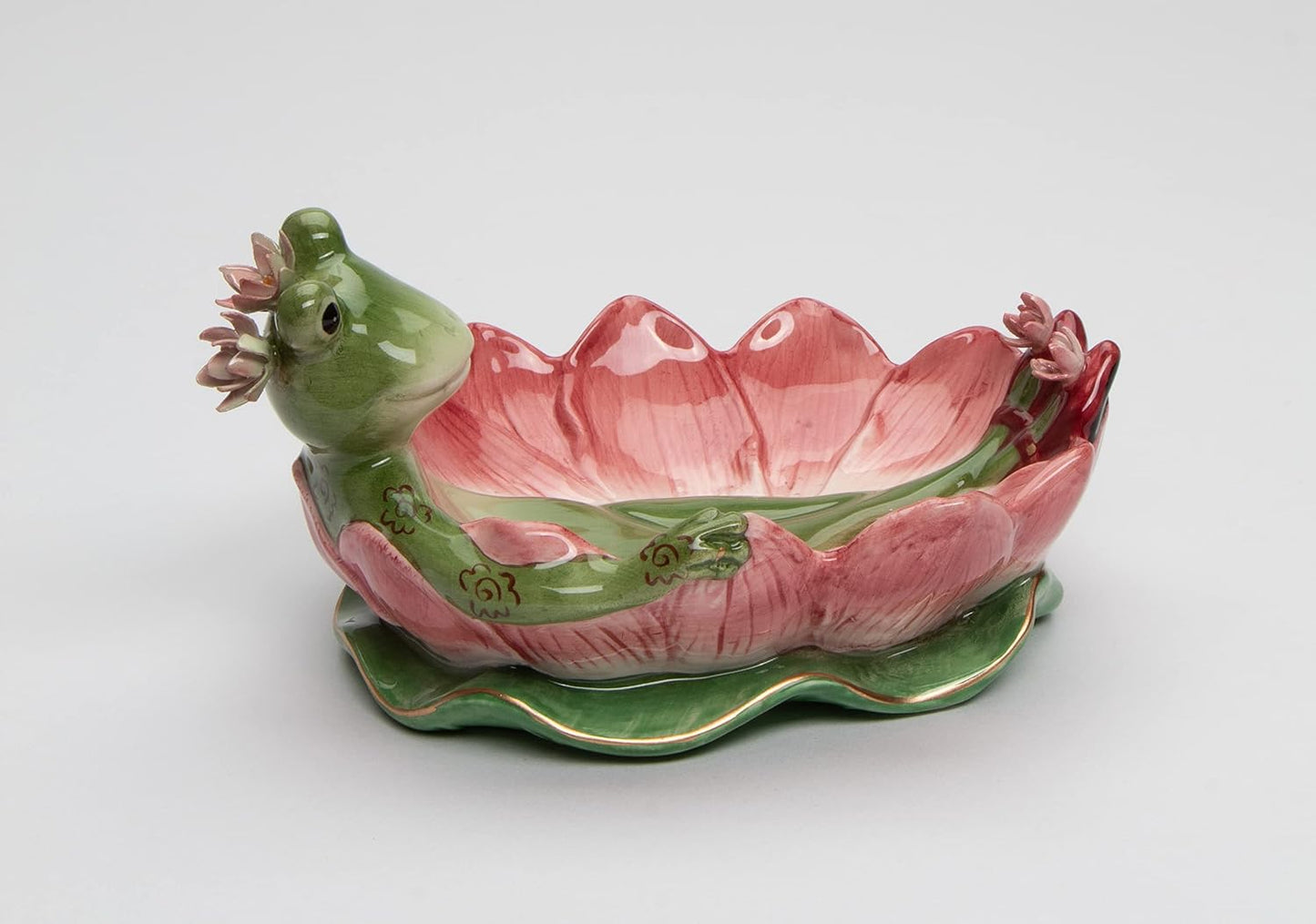 Cosmos Gifts Fine Ceramic Hand Painted Lady Frog on Water Lily Lotus Flower Soap Dish 6-1/4" L