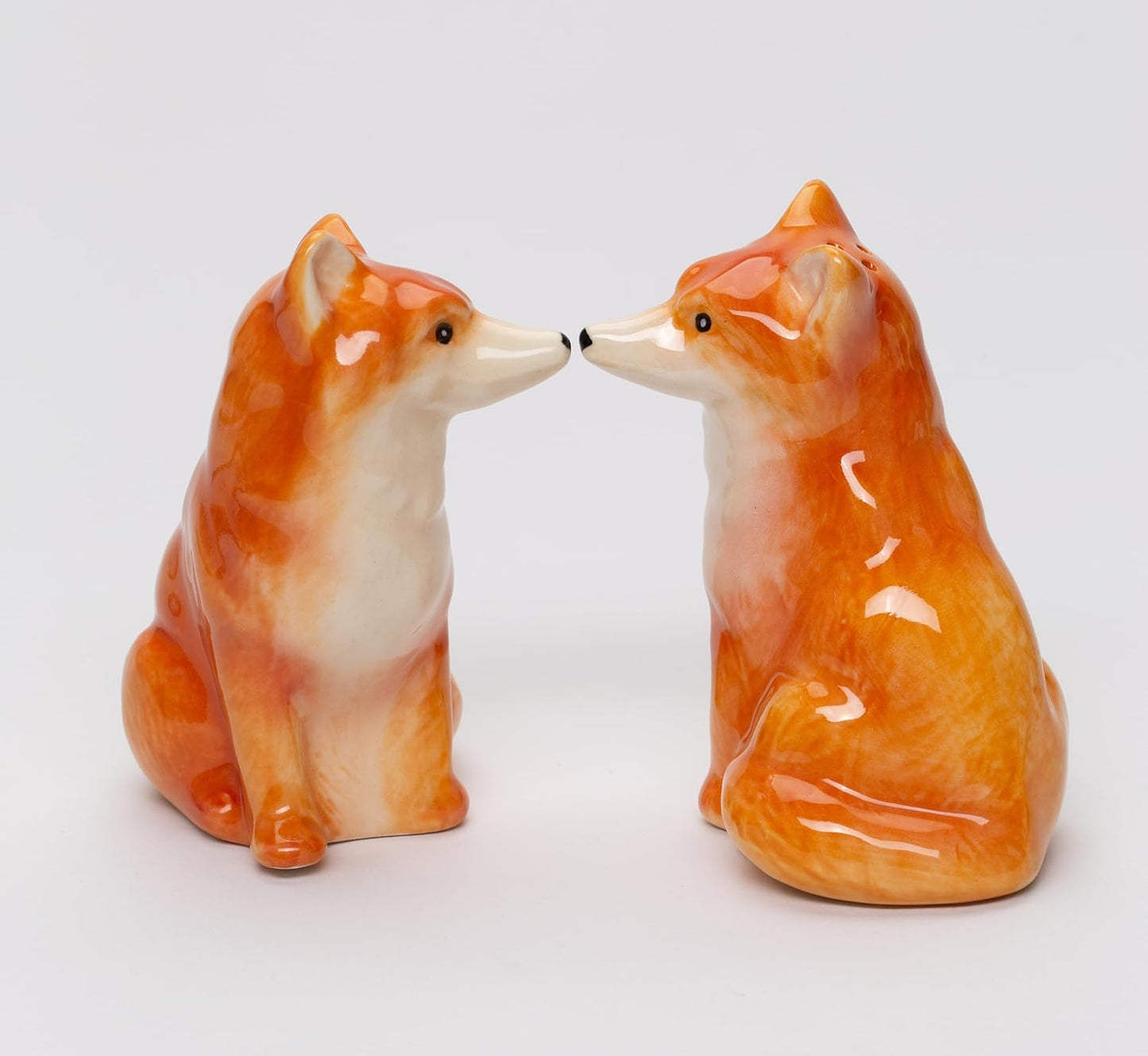 Cosmos Gifts Fine Ceramic Fox Salt and Pepper Shakers 3.5 In Orange Red