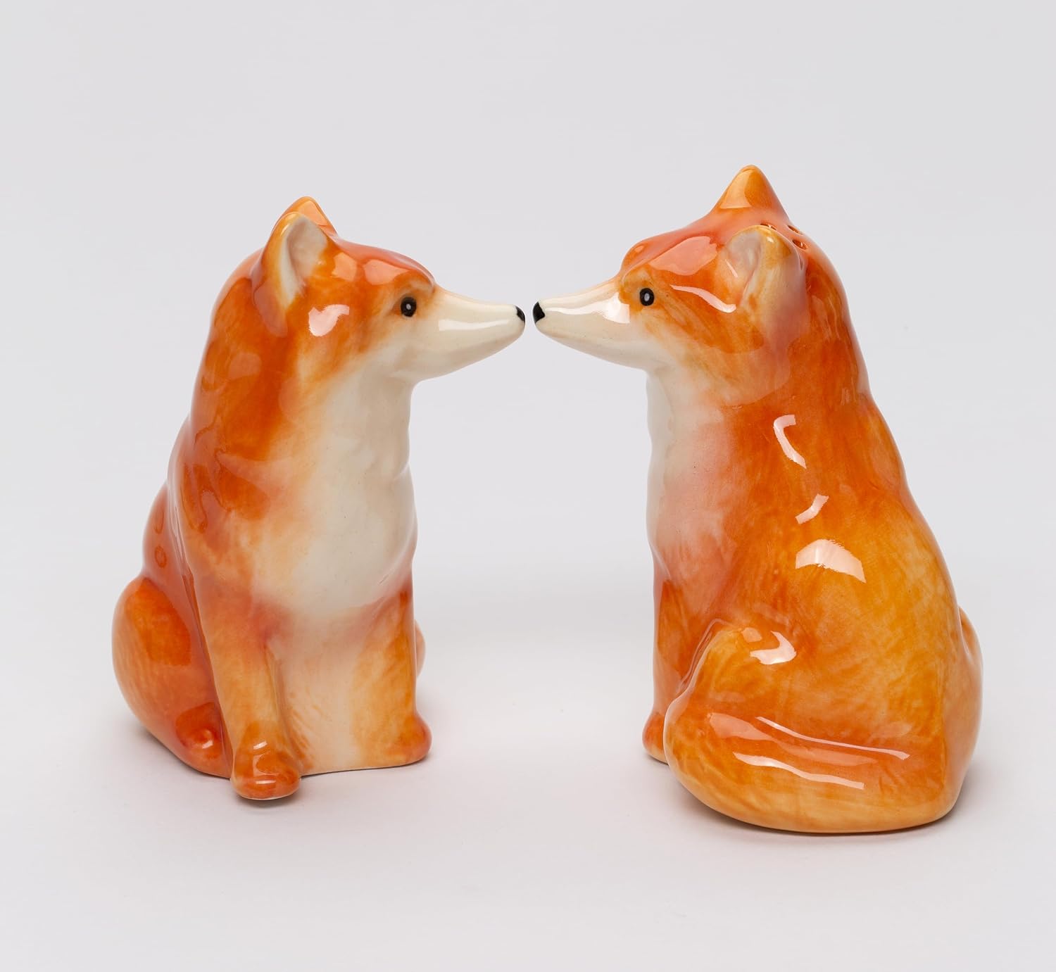 Cosmos Gifts Fine Ceramic Fox Salt and Pepper Shakers 3.5 In Orange Red