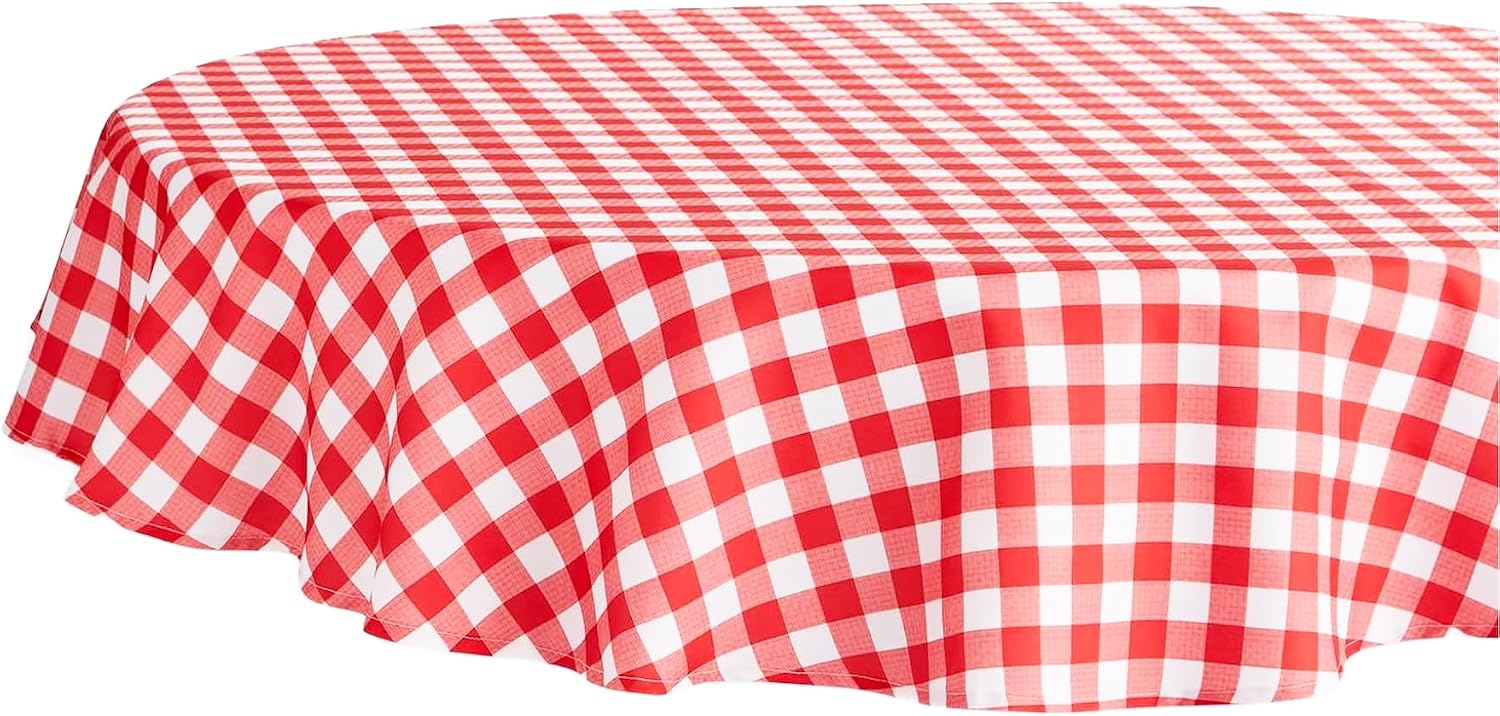 Party Favors Plus Tango Red Checker Round Tablecloth 60 In
