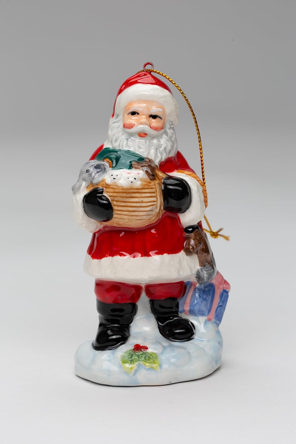 Cosmos Gifts Ceramic Santa Holding Toy Noah's Ark Tree Ornament 4.25 In