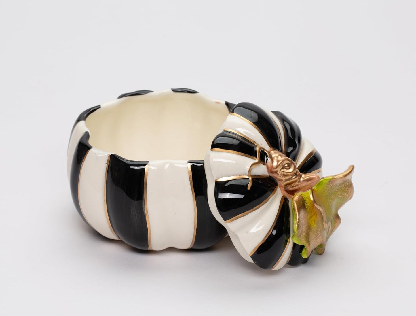 Cosmos Gifts Black and White Small Ceramic Pumpkin Box 3-1/2" D x 3-3/8" H
