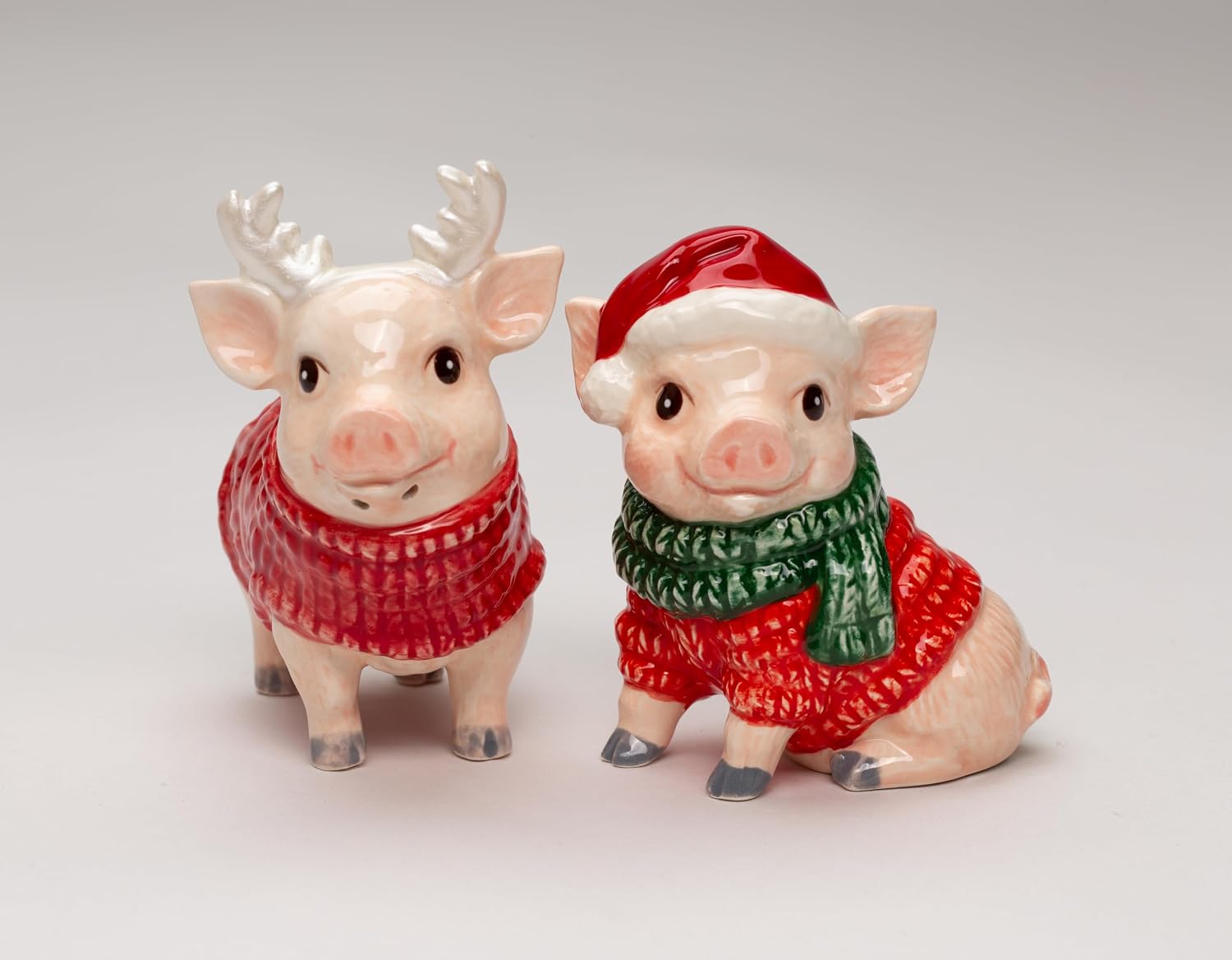 Cosmos Gifts Fine Ceramic Christmas Pigs Salt & Pepper Shakers Set 3-3/8" H