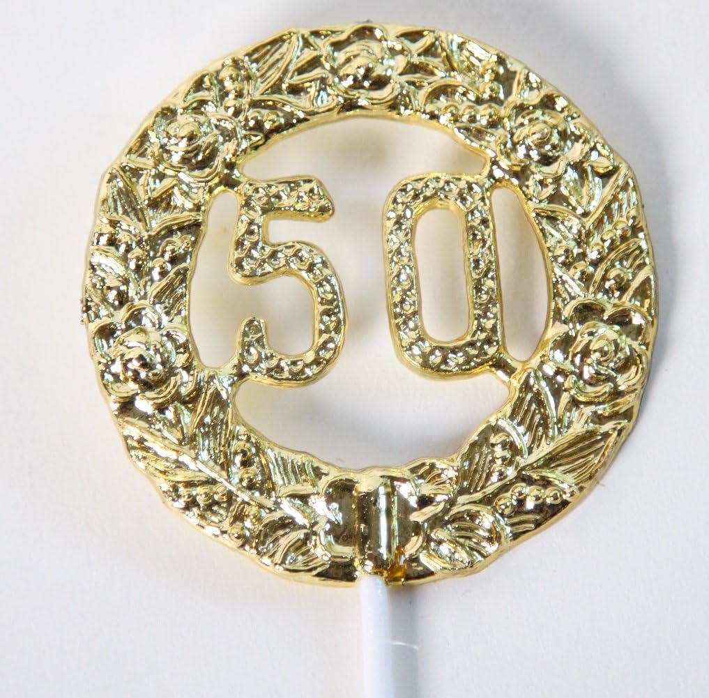 Party Favors Plus Gold 50th Anniversary Plastic Round Picks 3 Inch 12 Count