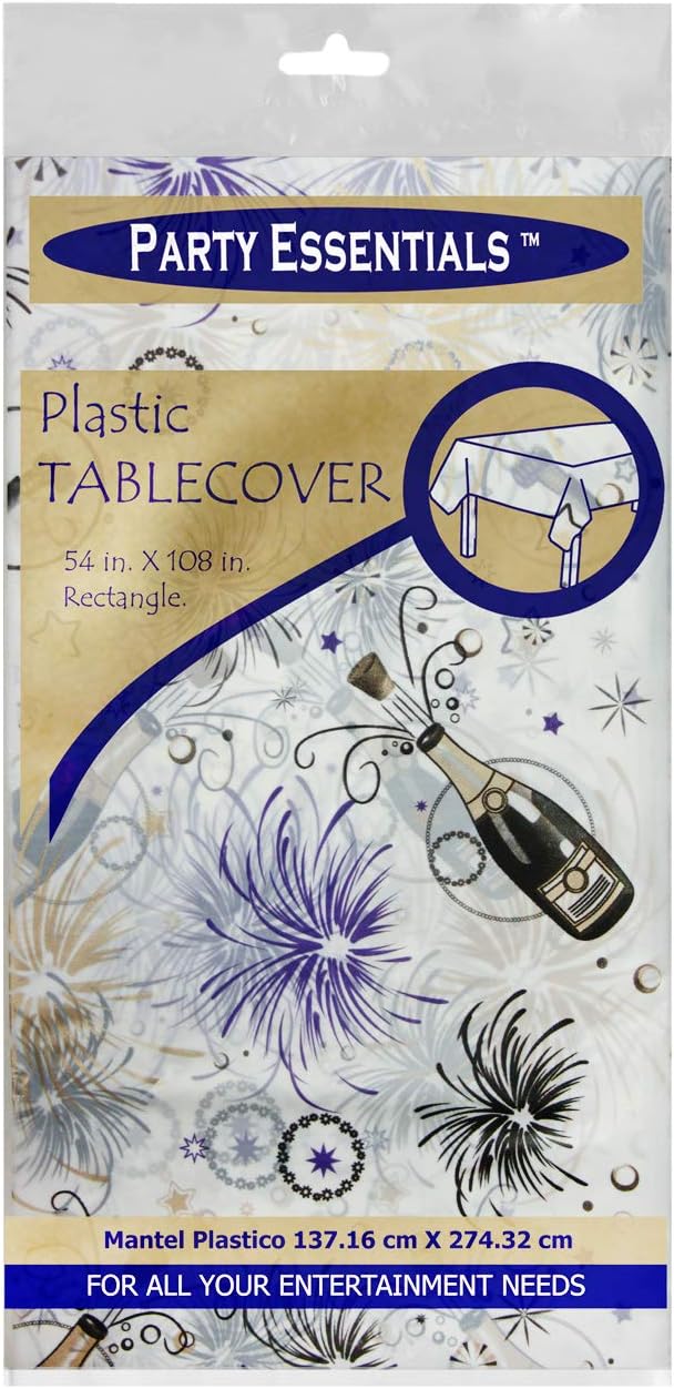 Party Essentials Heavy Duty Disposable New Years Plastic Tablecloth 54 x 108 In 1 Count