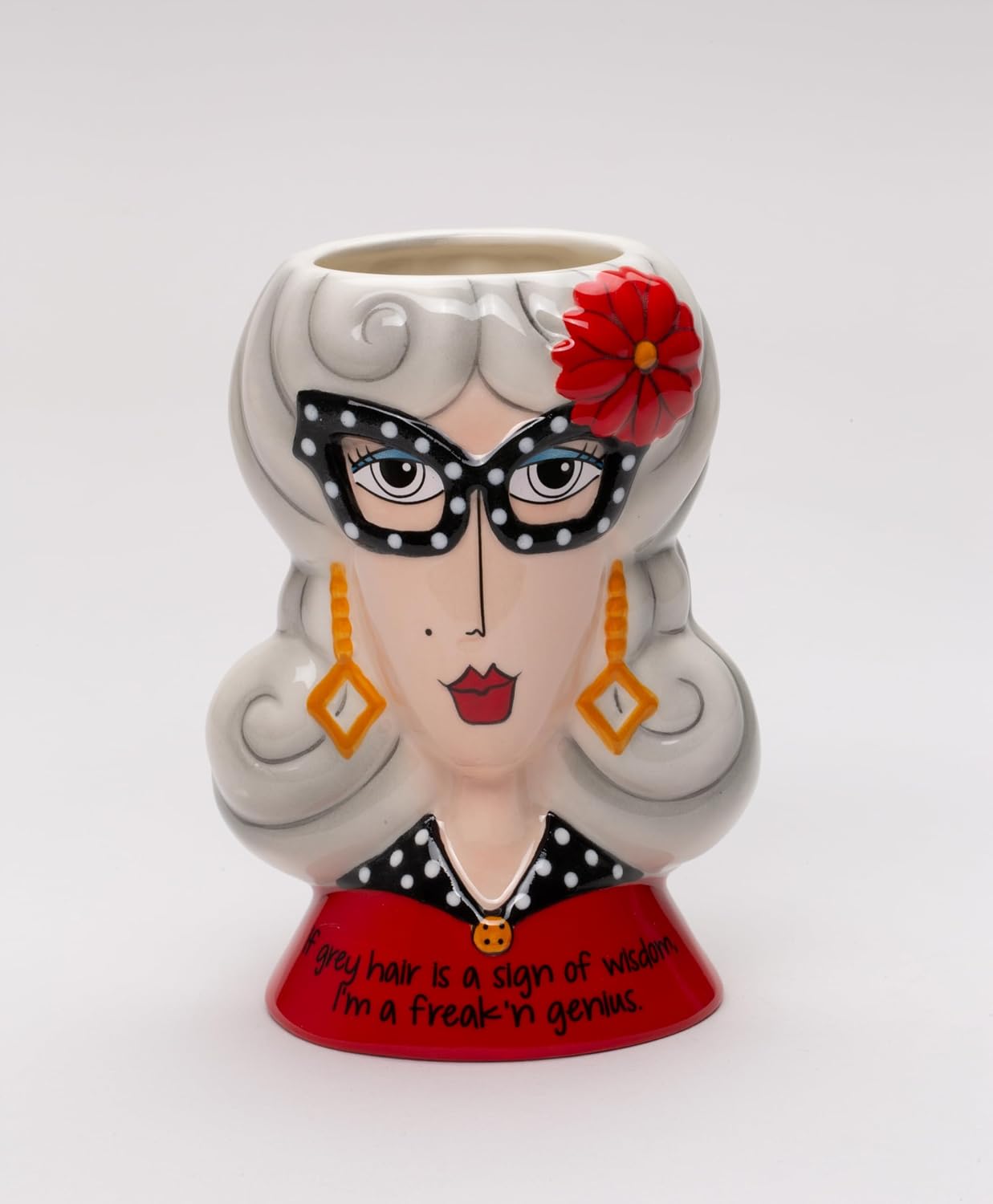 Cosmos Gifts Fine Ceramic Dolly Mama's Fashion Eyeglasses Lady Makeup Brushes Holder Vase 5-1/2" H