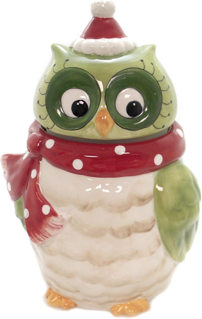 Cosmos Gifts Ceramic Owl Design Holiday Cookie Jar 9-5/8"