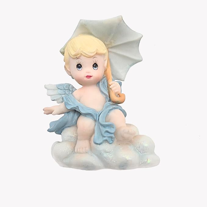 Party Favors Plus Multicolor Polyresin Baby Angel with Umbrella Figurine 4 Inch Set of 2