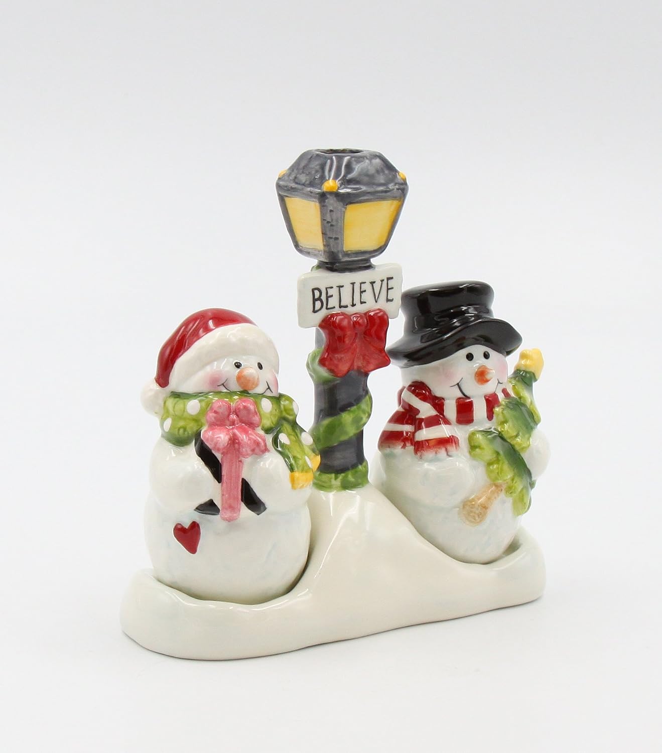 Cosmos Gifts Fine Ceramic Snowman Salt and Pepper Shakers Set with Toothpick Holder 5-1/4" H White