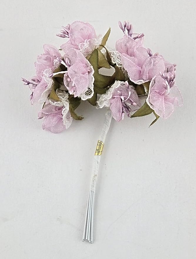 Mauve Organza Flowers with Lace and Wire Stems, 170 Pieces