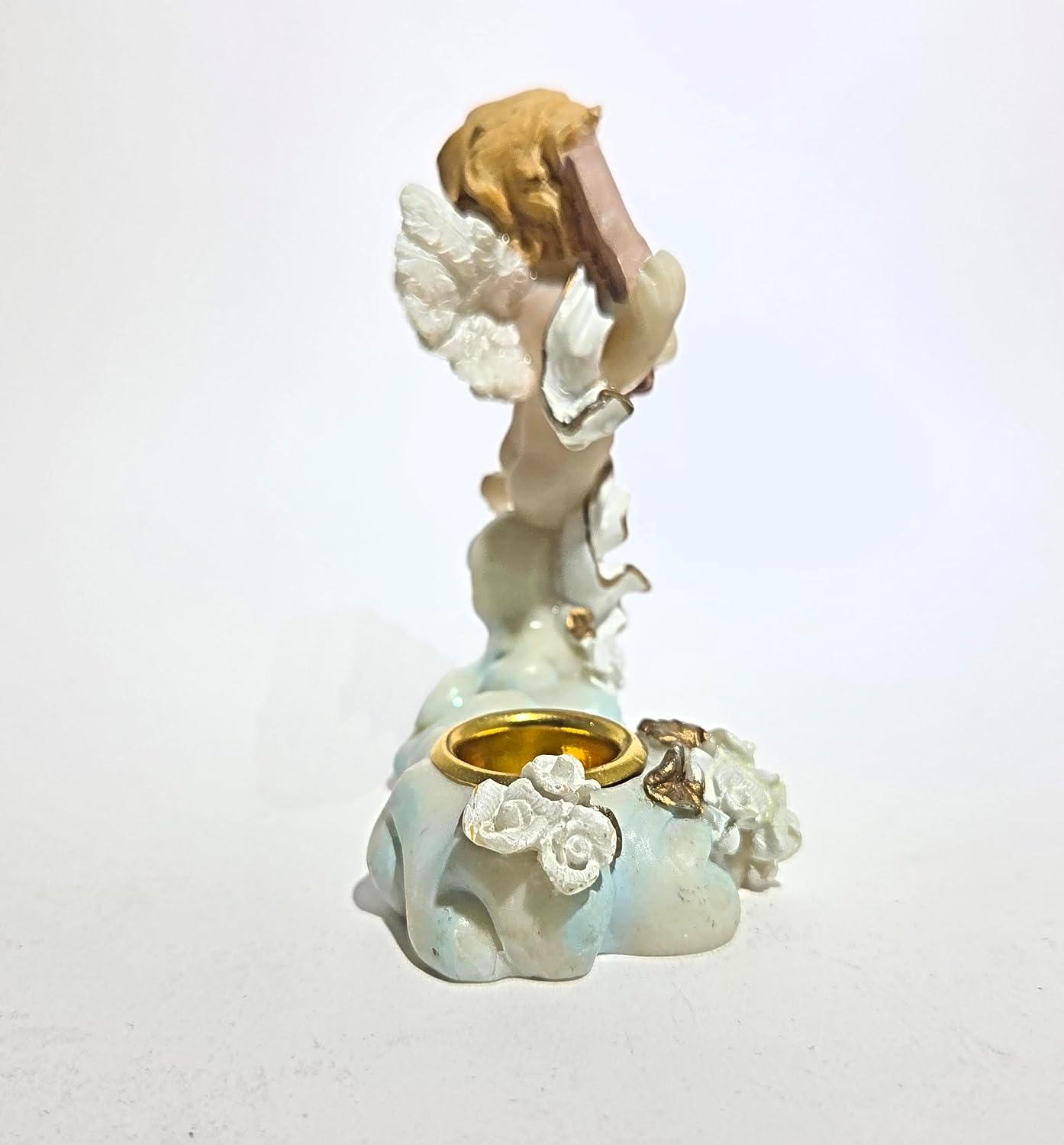 Party Favors Plus White Gold Polyresin Angel Figurine Candle Holder 4 Inch