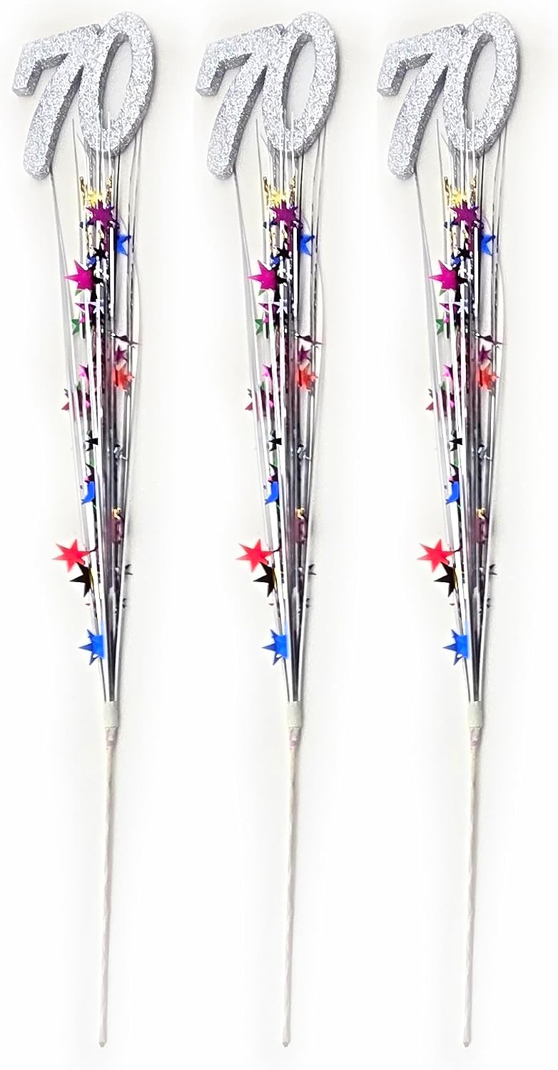 Multicolored Metallic Star 70th Birthday Onion Grass Picks, 3 Pieces