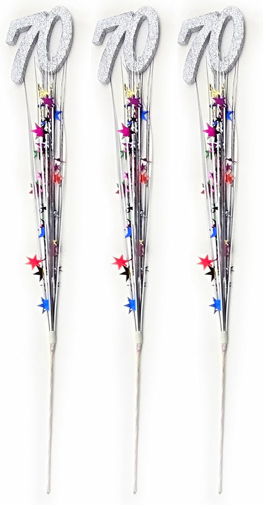 Multicolored Metallic Star 70th Birthday Onion Grass Picks, 3 Pieces
