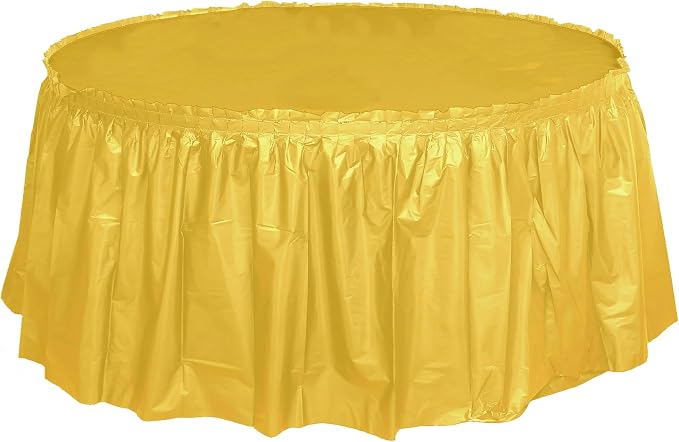 Party Favors Plus Harvest Yellow Plastic Tablecloth 84 Inch Round with Table Skirts 3 Piece Set