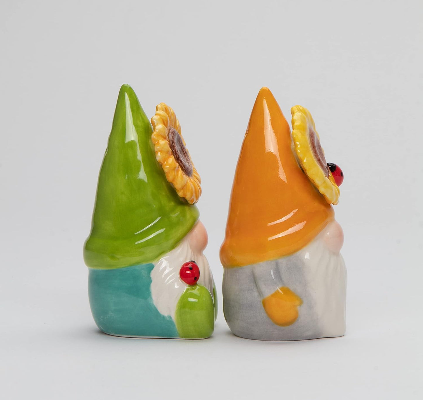 Cosmos Gifts Ceramic Sunflower Gnomes Salt and Pepper Shakers 3-3/4" H 21049