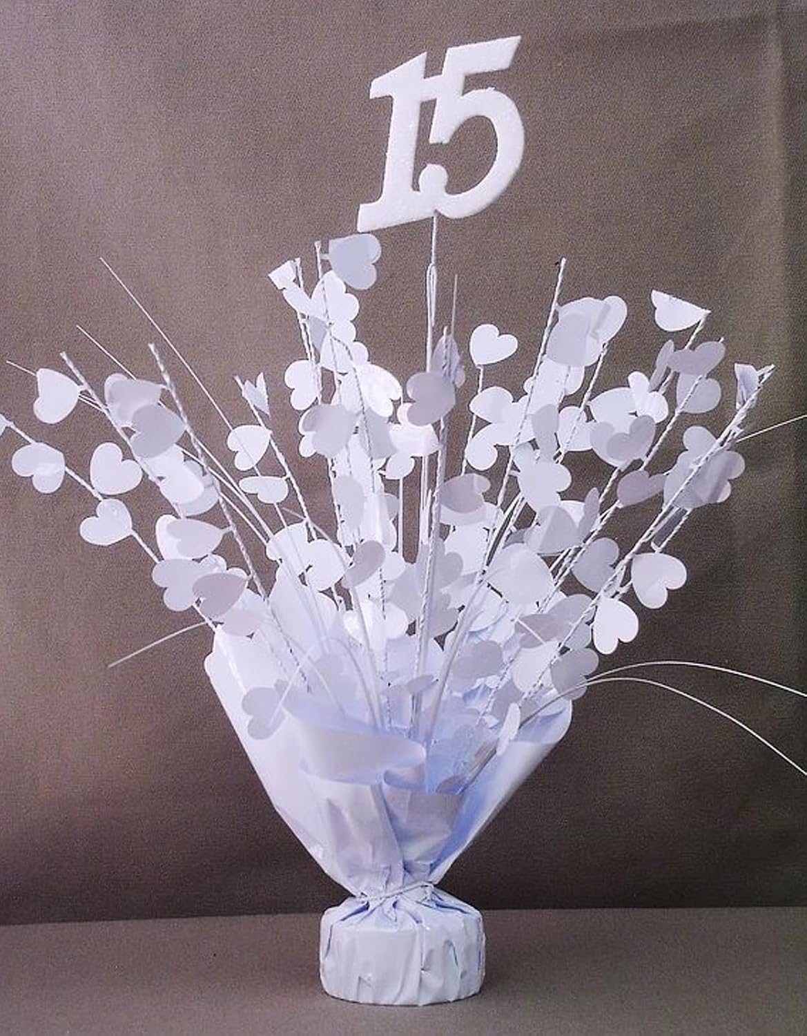White 15th Birthday Balloon Weight Centerpieces, 2 Pieces