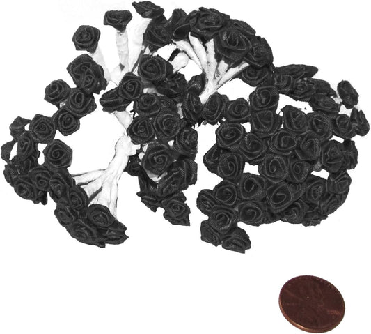 Party Favors Plus Black Silk Mini Wrap Rose Wedding Flower Pick 144 Count