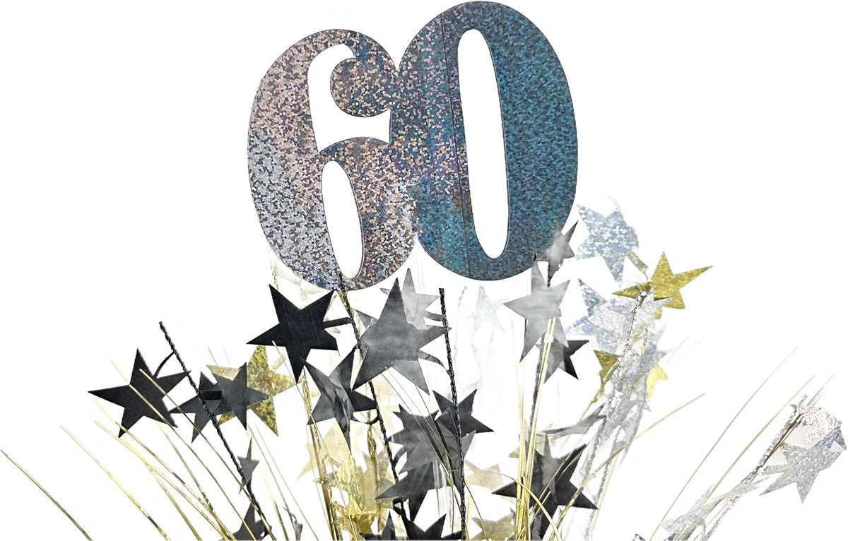 60th Birthday Star Spray Centerpiece Black Gold 2 Pack