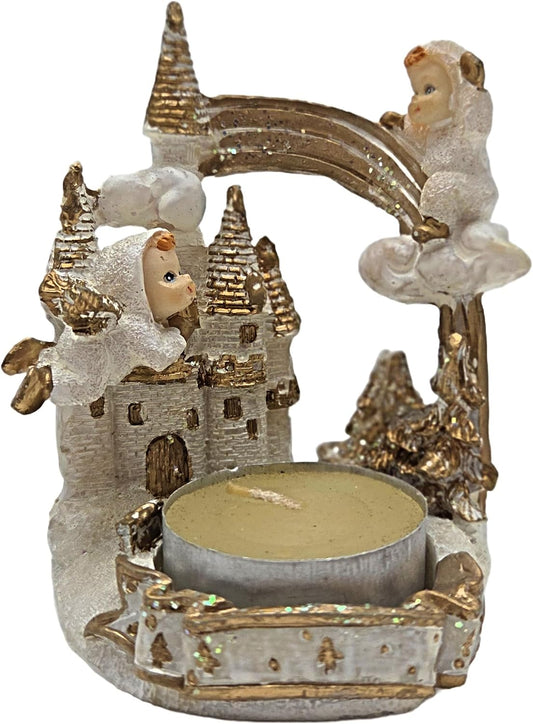 Party Favors Plus Angel Figurine Tea Light Candle Holder White Gold Polyresin 3 Inch Set of 2