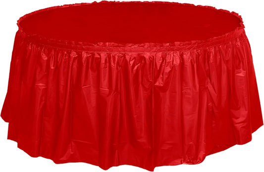 Party Favors Plus Red Plastic Tablecloth 84 Inch Round with 2 Table Skirts 3 Piece Set