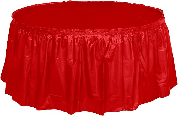 Party Favors Plus Red Plastic Tablecloth 84 Inch Round with 2 Table Skirts 3 Piece Set