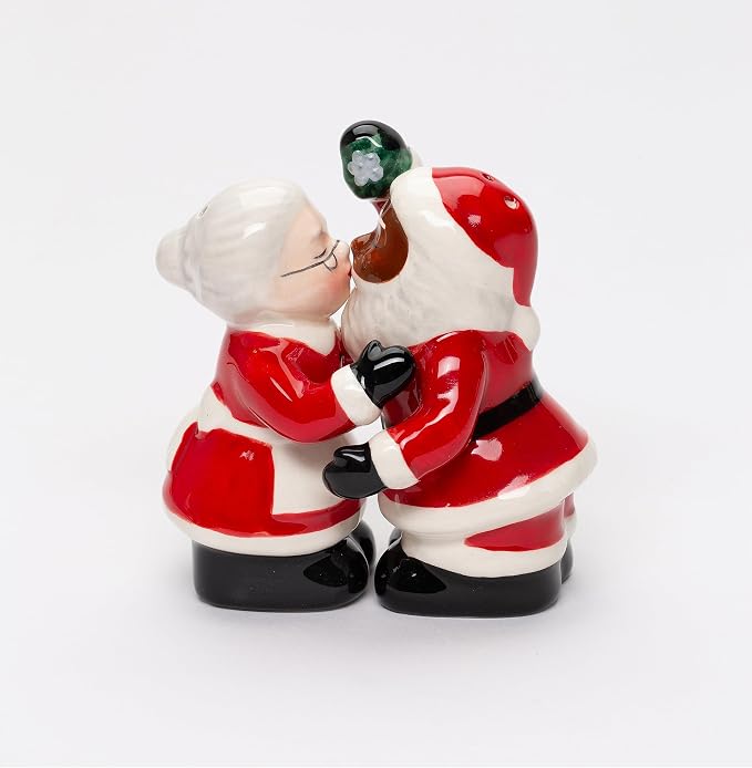 Cosmos Gifts Fine Ceramic Interracial Mr. & Mrs. Santa Salt & Pepper Shakers Set 3-5/8" H