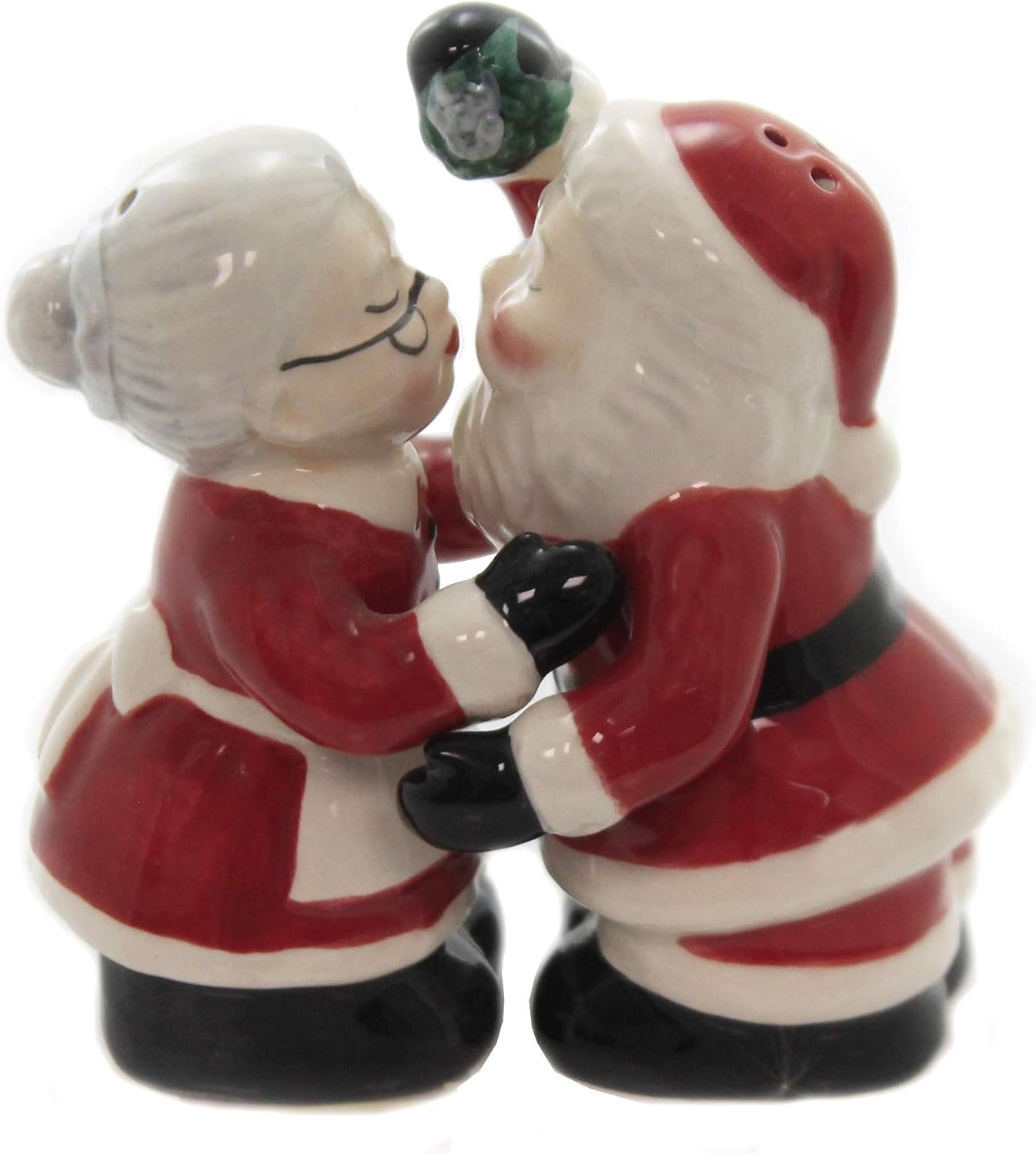 Cosmos Gifts Fine Ceramic Kissing Santa & Mrs. Claus Under the Mistletoe Salt & Pepper Shakers Set 3-3/8" H 10719