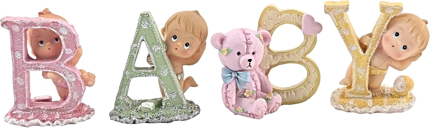 Party Favors Plus Polyresin Baby Letter Figurines Multicolor 2.5 Inch 4 Count