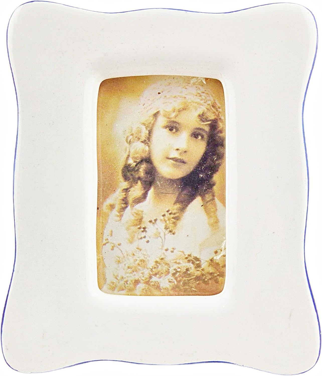 Party Favors Plus Ceramic Photo Frame Set White Royal Blue 4x3.5 Inch 2 Count