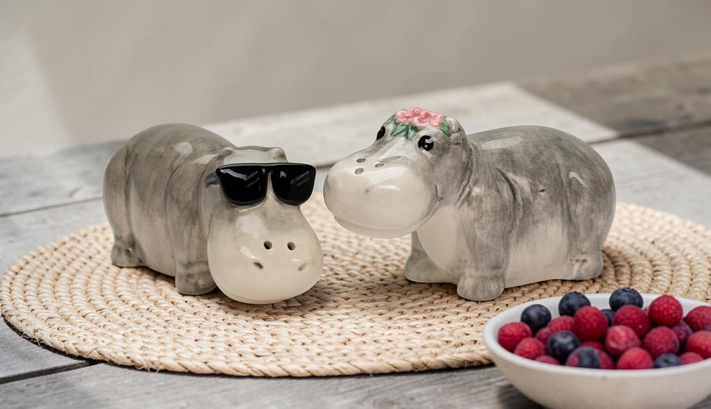 Cosmos Gifts Fine Ceramic Hippo Coupe Hippopotamus Salt and Pepper Shakers Set 3-1/2" H