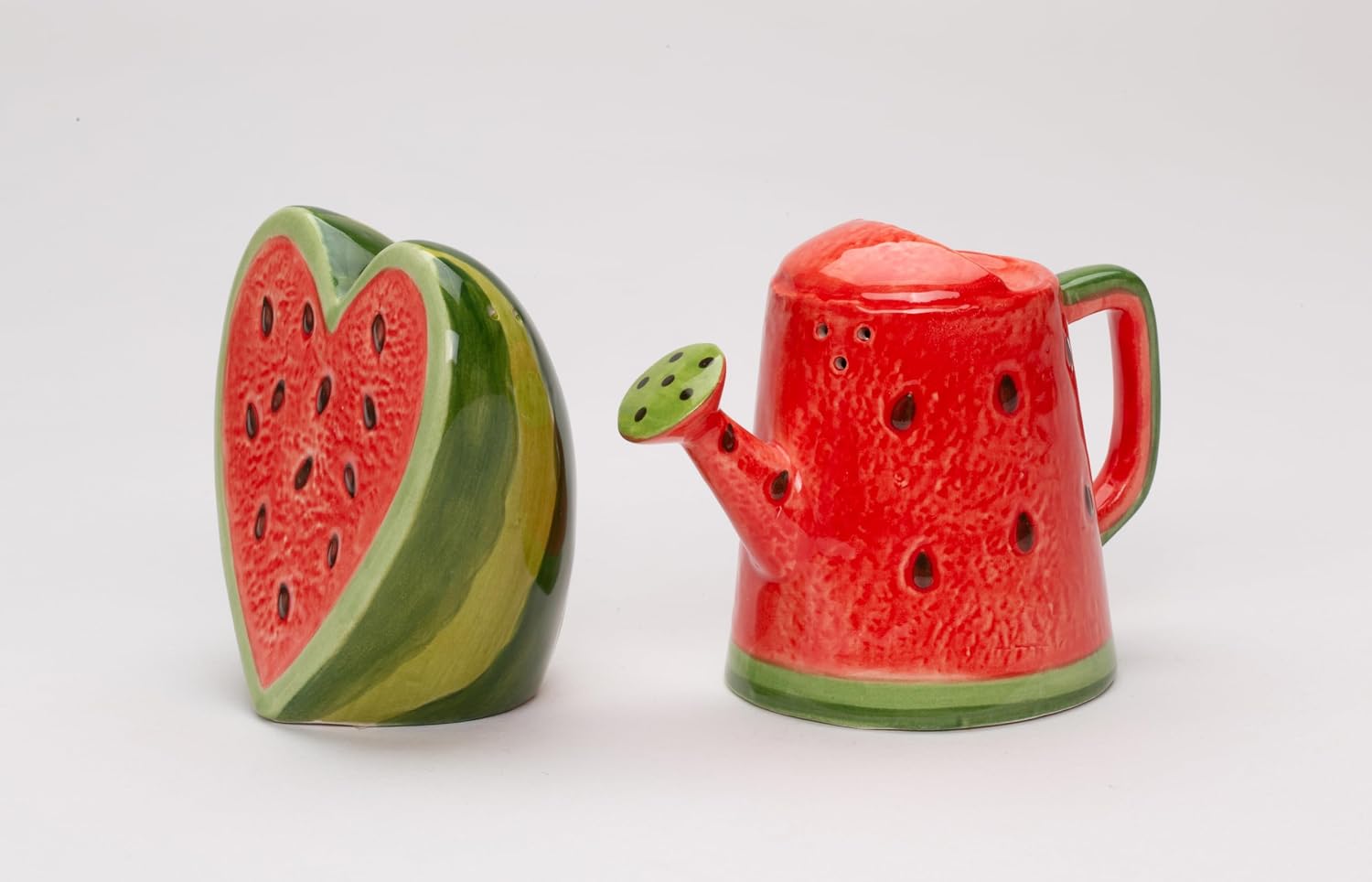Cosmos Gifts Fine Ceramic Summer Love Red Heart Watermelon and Watermelon Watering Can Salt & Pepper Shakers Set 3-7/8" H