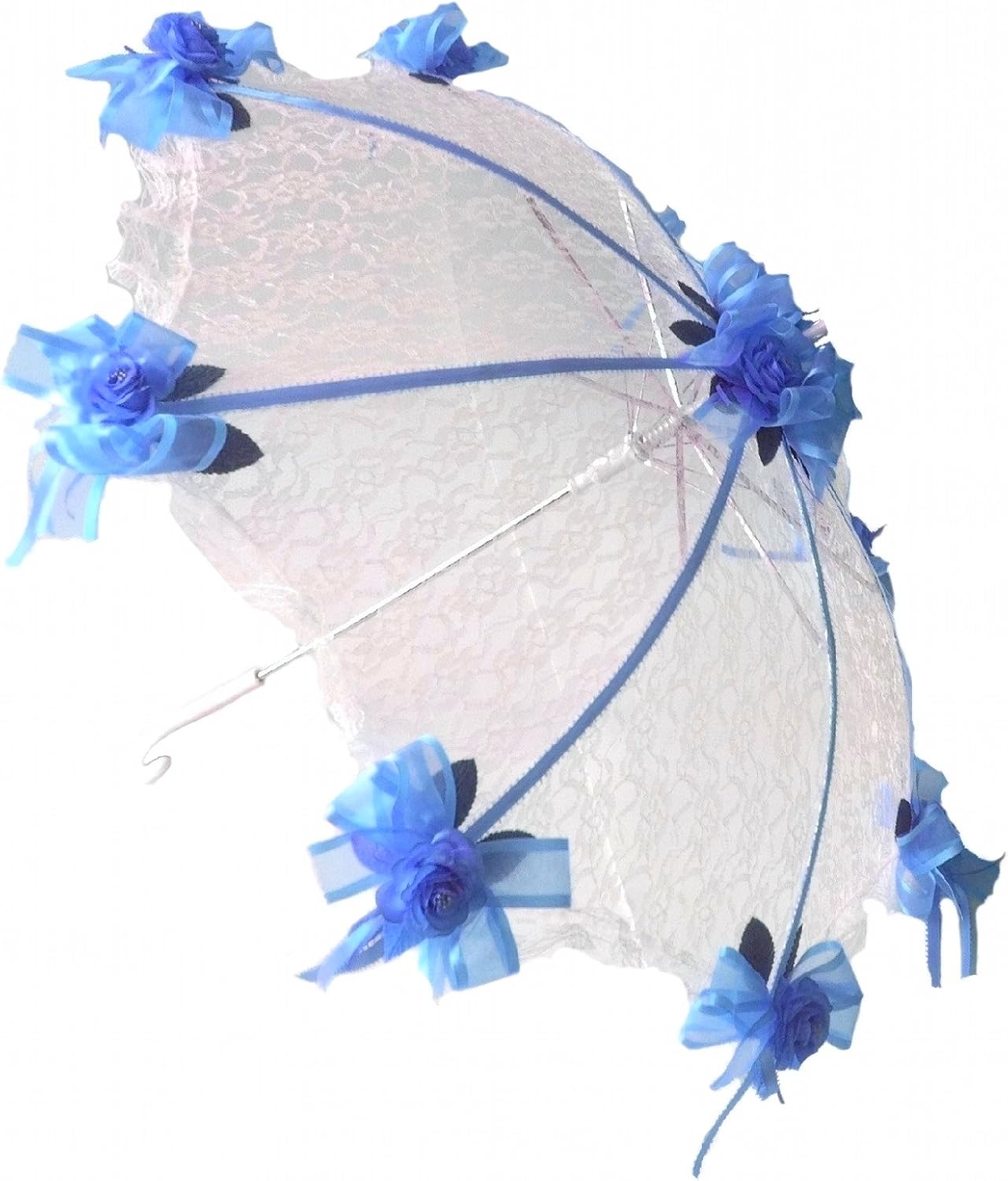 Party Favors Plus Decorated Bridal Shower White Lace Umbrella Parasol 36" Royal Blue Roses