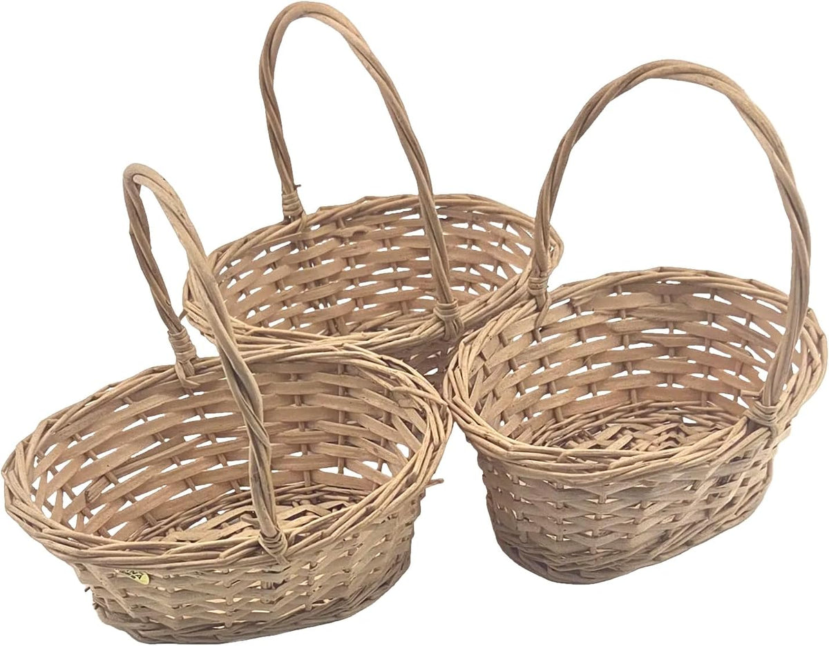 Natural Wicker Baskets with Handle, 3 Pieces