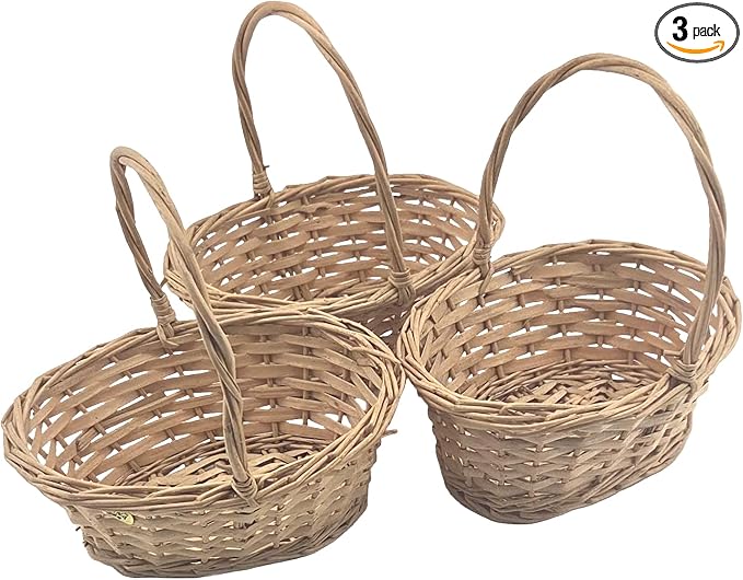 Natural Wicker Baskets with Handle, 3 Pieces