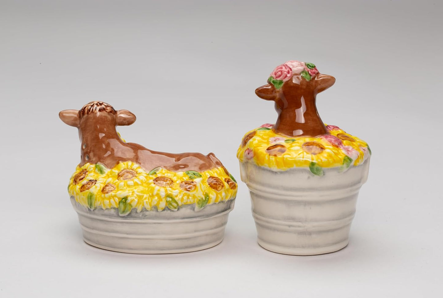 Cosmos Gifts Fine Ceramic Happy Cows Sunflower Bath Salt & Pepper Shakers Set 3-3/8" L
