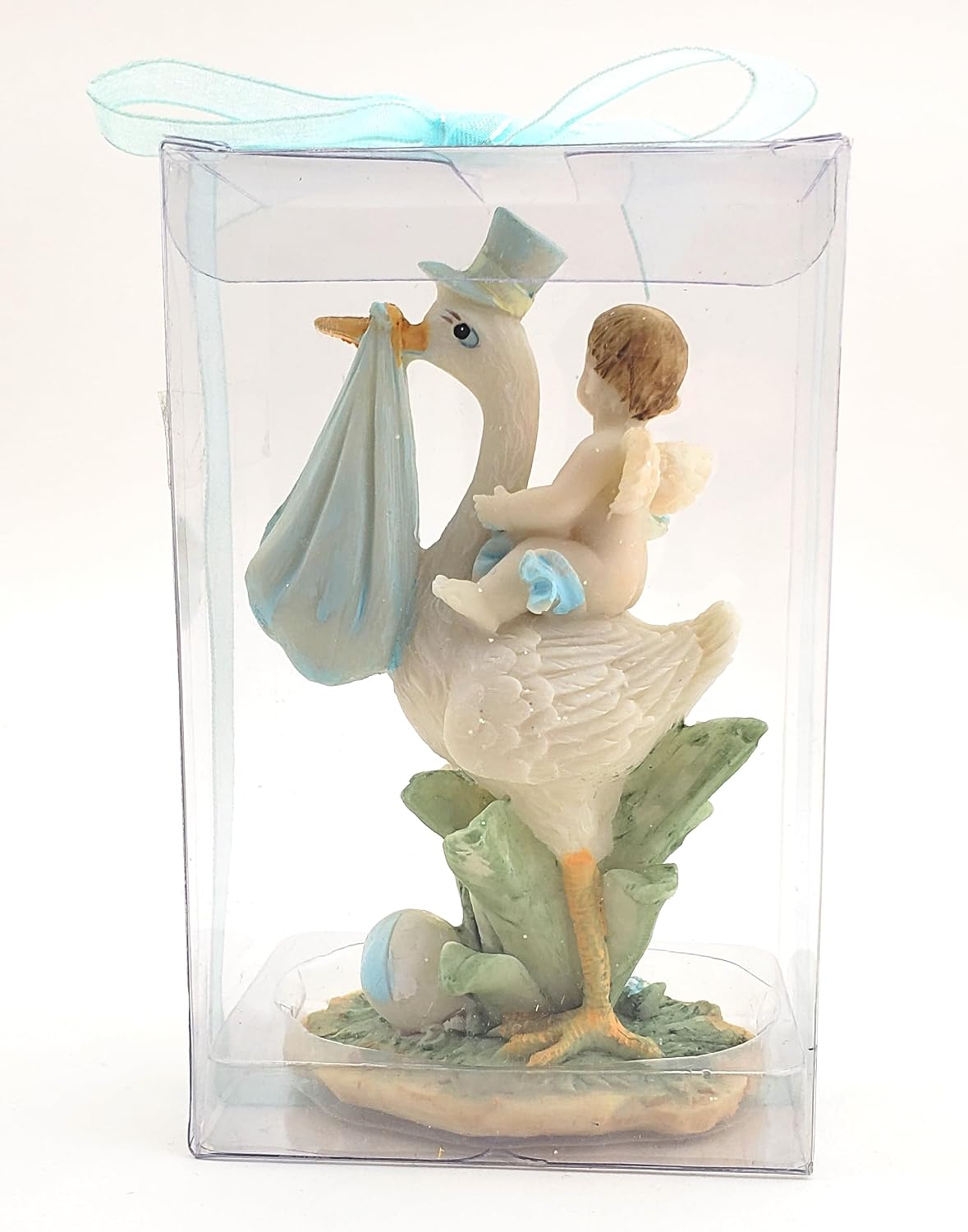 Party Favors Plus Baby Angel on Stork Polyresin Figurine Blue 4 Inch 2 Count