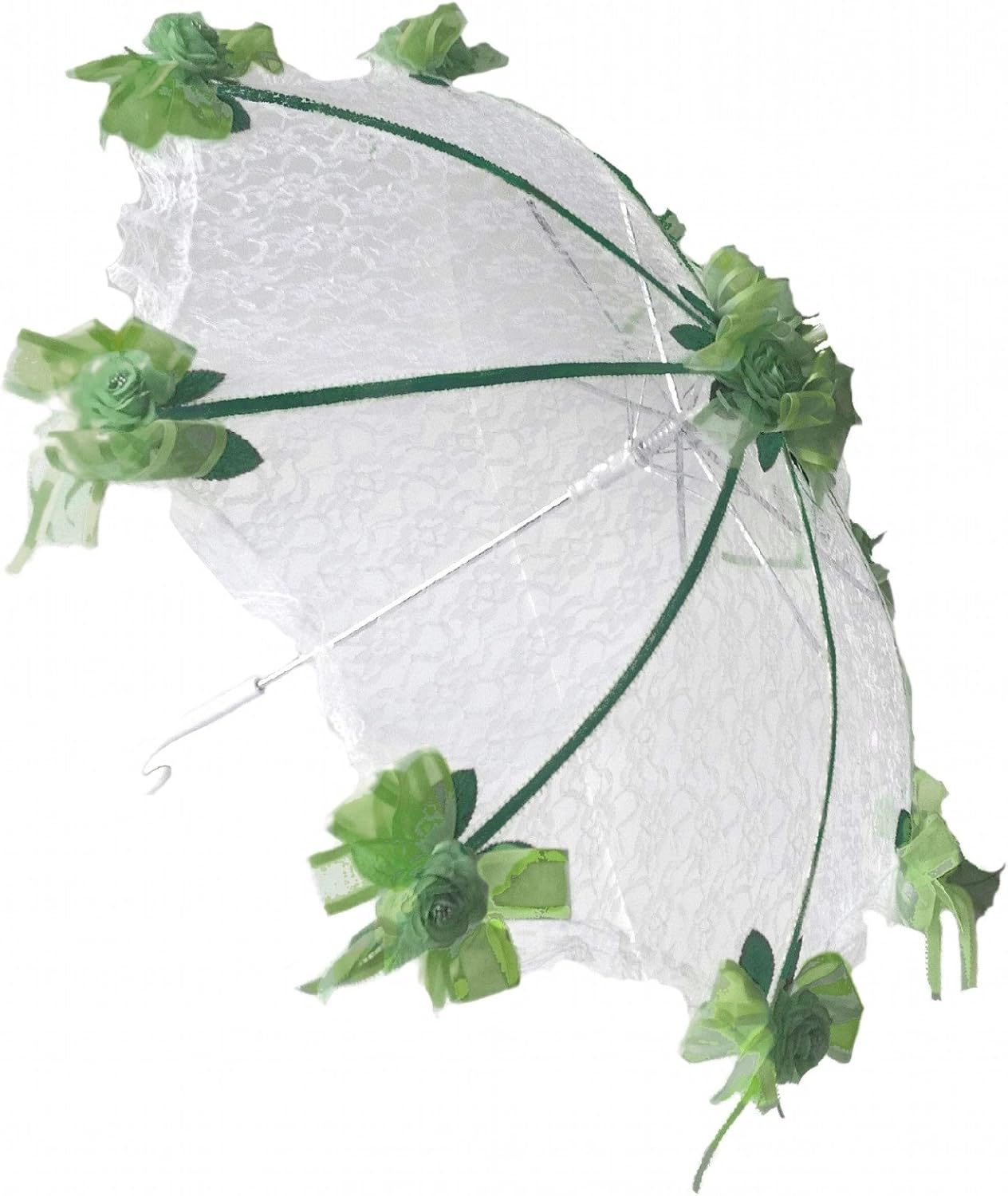 Party Favors Plus Decorated Bridal Shower White Lace Umbrella Parasol 36" Light Lime Green Roses