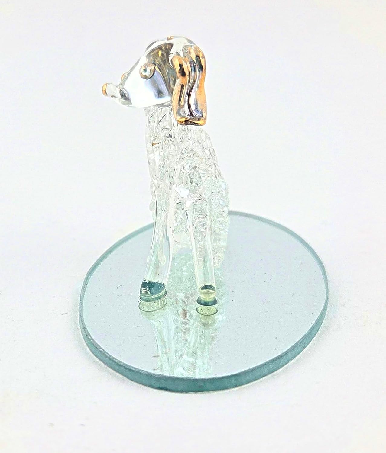 Party Favors Plus Glass Dog Figurine Gold Accents Oval Mirror Base 2.5 Inch