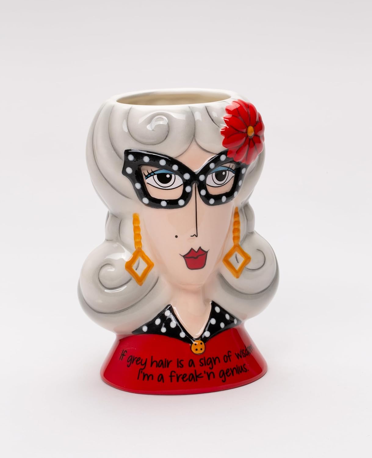 Cosmos Gifts Fine Ceramic Dolly Mama's Fashion Eyeglasses Lady Makeup Brushes Holder Vase 5-1/2" H