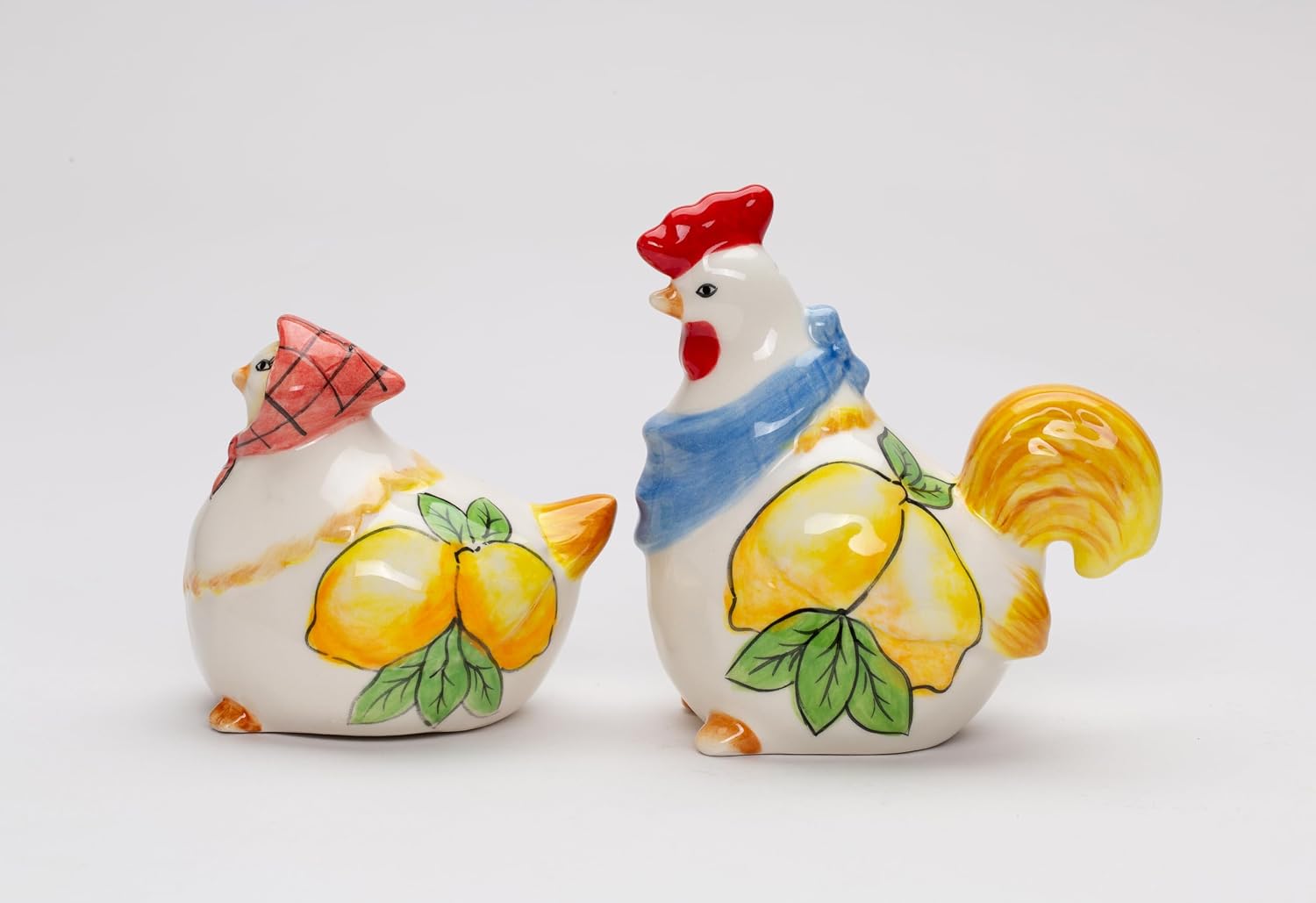 Cosmos Gifts Fine Ceramic Tuscany Country Summer Lemon Rooster & Hen Salt & Pepper Shakers Set 3-3/4" H