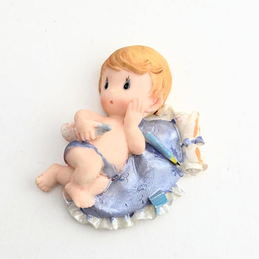 Party Favors Plus Blue White Polyresin Baby Boy Magnet Figurine 3 Inch Set of 2