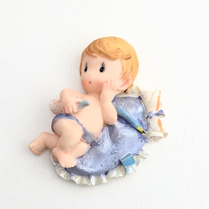 Party Favors Plus Blue White Polyresin Baby Boy Magnet Figurine 3 Inch Set of 2